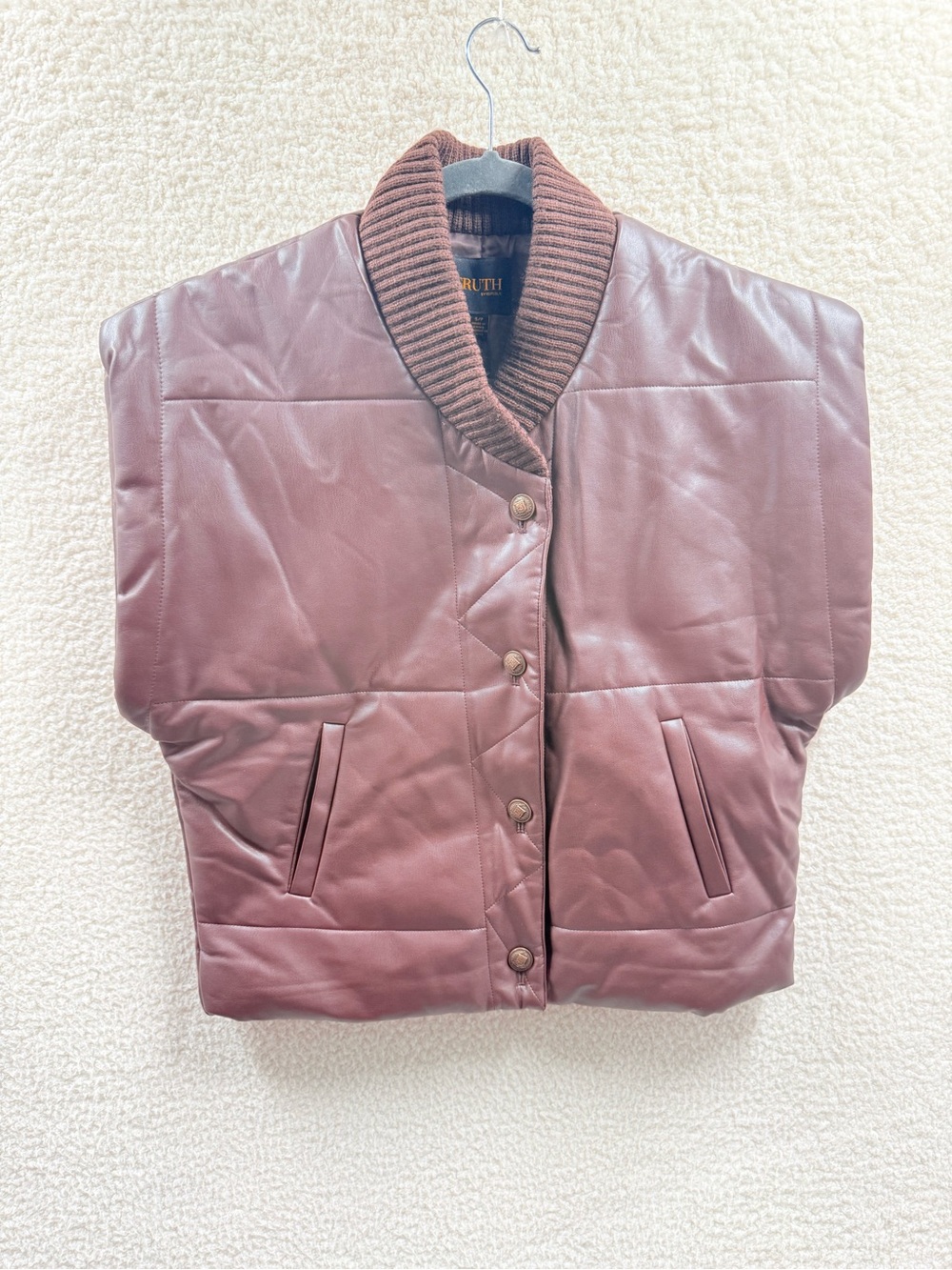 Truth by Republic Faux Leather Cap Sleeve Quilted Vest Brown Size S NWT